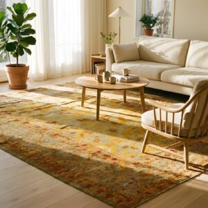Green , Yellow Rare Unusual Green and Yellow Color Antique Turkish Room Size Angora Oushak Rug (SKU 24789) - room view