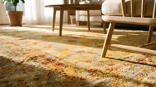 Green , yellow rare unusual green and yellow color antique turkish room size angora oushak rug 10 Green , yellow rare unusual green and yellow color antique turkish room size angora oushak rug (sku 24789) - in-room detail