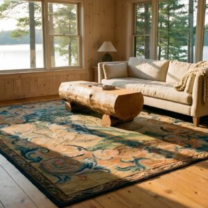 Green , Yellow Antique Square Needlepoint Small Scatter Size Wool & Silk Green and Yellow Rug (SKU 25715) - room view