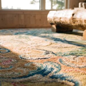 Green , Yellow Antique Square Needlepoint Small Scatter Size Wool & Silk Green and Yellow Rug (SKU 25715) - in-room detail
