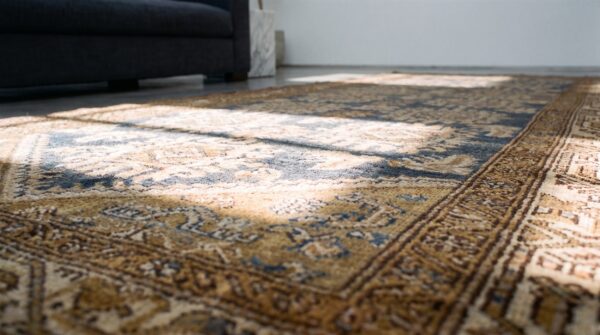 Antique grey blue persian malayer hallway runner rug (sku 21895) - in-room detail