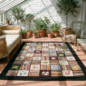 Antique Grid Pattern Colorful American Hooked Area Rug (SKU 19571) - room view