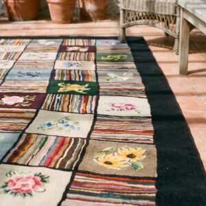 Antique Grid Pattern Colorful American Hooked Area Rug (SKU 19571) - in-room detail