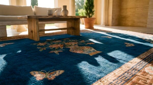 Hallway runner knotted antique chinese blue - peking 1920s wool rectangle rug 10 Hallway runner knotted antique chinese blue - peking 1920s wool rectangle rug (sku 25433) - in-room detail
