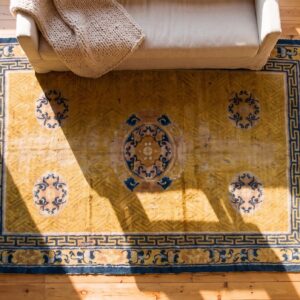 Antique Hallway Runner Wool Yellow Rug (SKU 25085) - styled overhead view