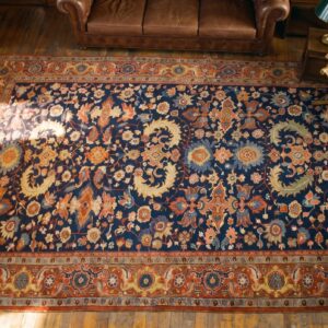 Happy Classic Jewel Tone Antique Tribal Geometric Wool Pile Persian Heriz Serapi Rug (SKU 21441) - styled overhead view