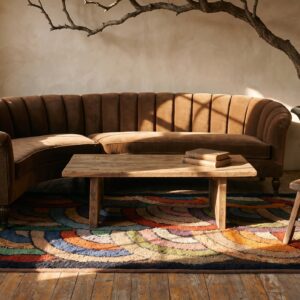 Happy Colorful Antique Artistic Fan Arc Folk Art Pattern American Hooked Rug (SKU 20506) - room view