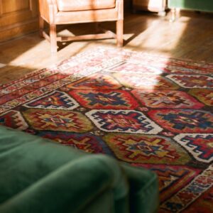 Happy Colorful Antique Casual Tribal Geometric Persian Bidjar Rug (SKU 20108) - in-room detail
