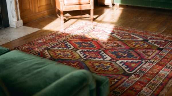 Happy colorful antique casual tribal geometric persian bidjar rug 7 Happy colorful antique casual tribal geometric persian bidjar rug (sku 20108) - in-room detail