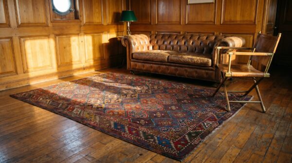 Happy colorful jewel tone antique tribal geometric northwest persian rug 9 Happy colorful jewel tone antique tribal geometric northwest persian rug (sku 18480) - room view