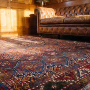 Happy Colorful Jewel Tone Antique Tribal Geometric Northwest Persian Rug (SKU 18480) - in-room detail