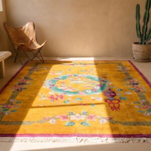 Happy Yellow Color Antique Room Size Chinese Art Deco Carpet (SKU 21959) - room view