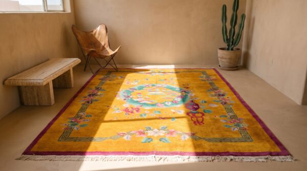 Happy yellow color antique room size chinese art deco carpet 7 Happy yellow color antique room size chinese art deco carpet (sku 21959) - room view