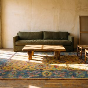 Happy Yellow Antique Cotton Pile Indian Agra Floral Rug (SKU 21345) - room view