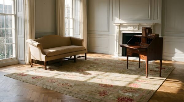 Antique herekeh turkish knotted square rug 11 Antique herekeh turkish knotted square rug (sku 25236) - room view