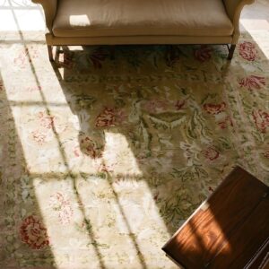 Antique Herekeh Turkish Knotted Square Rug (SKU 25236) - styled overhead view