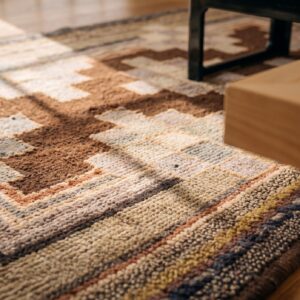 Hooked Wool Antique American 1925 Small Scatter Size Multicolor Rug (SKU 20530) - in-room detail