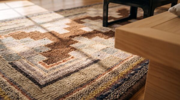 Hooked wool antique american 1925 small scatter size multicolor rug (sku 20530) - in-room detail