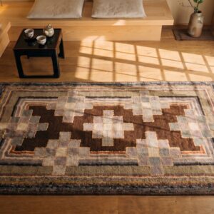 Hooked Wool Antique American 1925 Small Scatter Size Multicolor Rug (SKU 20530) - styled overhead view