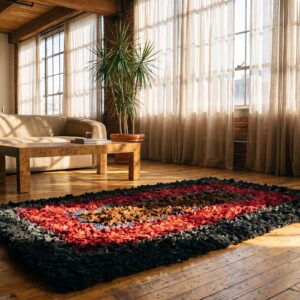 Hooked American Multicolor Square 1920s Antique Wool Rug (SKU 20603) - room view