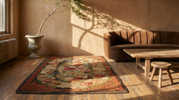 Antique hooked american wool small scatter size 1890s rug 8 Antique hooked american wool small scatter size 1890s rug (sku 18414) - room view