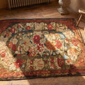 Antique Hooked American Wool Small Scatter Size 1890s Rug (SKU 18414) - styled overhead view