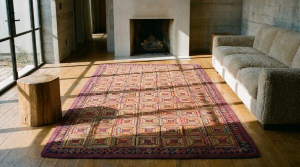 Hooked american antique wool small scatter size 1920s rug 11 Hooked american antique wool small scatter size 1920s rug (sku 19709) - room view