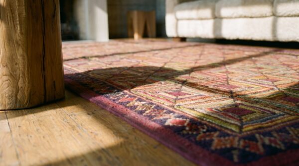 Hooked american antique wool small scatter size 1920s rug 12 Hooked american antique wool small scatter size 1920s rug (sku 19709) - in-room detail