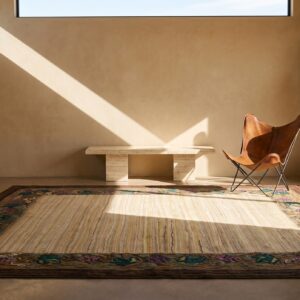 Hooked Antique Room Size 1920s American Ivory Wool Rug (SKU 21268) - room view