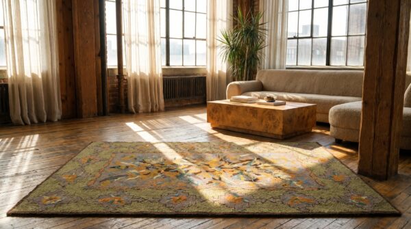 Hooked small scatter size antique american wool 1930s rug 8 Hooked small scatter size antique american wool 1930s rug (sku 17846) - room view