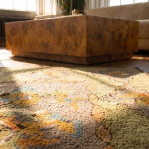 Hooked Small Scatter Size Antique American Wool 1930s Rug (SKU 17846) - in-room detail