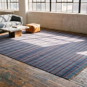 Antique Huge Oversized Striped Blue Color Indian Dhurrie Carpet (SKU 21530) - room view