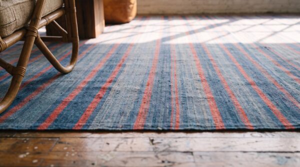 Antique huge oversized striped blue color indian dhurrie carpet 9 Antique huge oversized striped blue color indian dhurrie carpet (sku 21530) - in-room detail