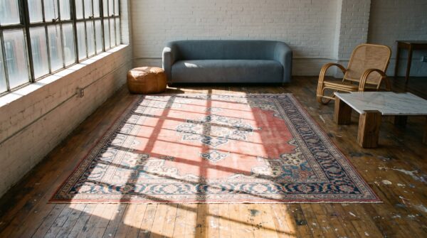Important early "harshang" pattern antique 18th-century coral northeast persian khorasan carpet 11 Important early "harshang" pattern antique 18th-century coral northeast persian khorasan carpet (sku 21296) - room view