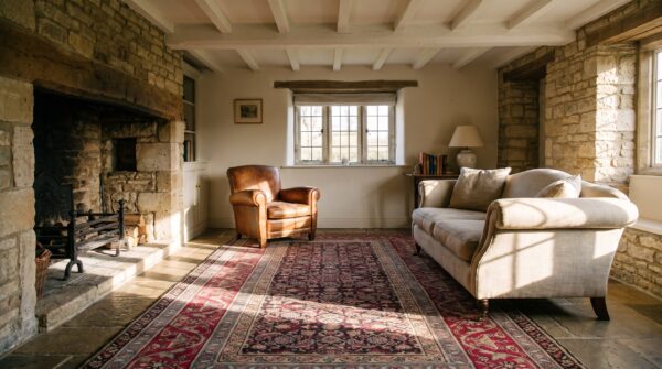 Antique indian agra rug 5'×8'7" hand-knotted wool, circa 1910 11 Antique indian agra rug 5'×8'7" hand-knotted wool, circa 1910 (sku 18010) - room view