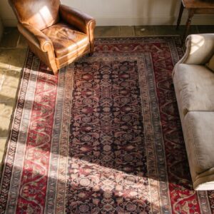 Antique Indian Agra Rug 5'×8'7" Hand-Knotted Wool, Circa 1910 (SKU 18010) - styled overhead view
