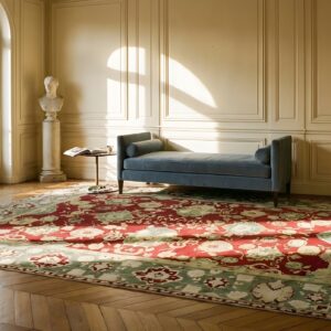 Antique Indian Agra Carpet 11'4"×14'6" Burgundy Field, Olive Border, Classic Design, 1880s (SKU 20232) - room view