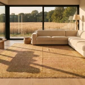 Antique Indian Agra Carpet 15'×19'6" Dusty Rose Floral, Beige Border, Circa 1890 (SKU 18503) - room view