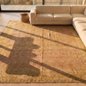 Antique Indian Agra Carpet 15'×19'6" Dusty Rose Floral, Beige Border, Circa 1890 (SKU 18503) - styled overhead view