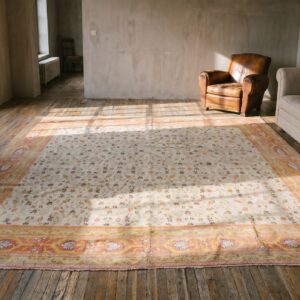 Antique Indian Agra Cotton Square Rug - Light Ivory Room Size (SKU 18891) - room view