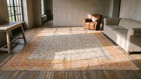 Antique indian agra cotton square rug - light ivory room size 7 Antique indian agra cotton square rug - light ivory room size (sku 18891) - room view