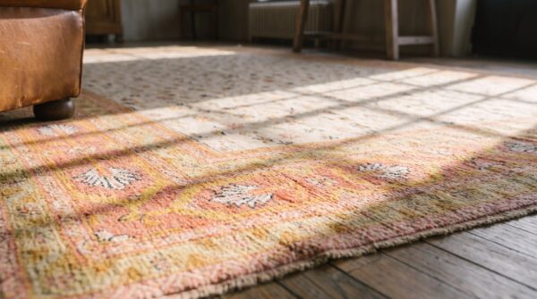 Antique indian agra cotton square rug - light ivory room size 8 Antique indian agra cotton square rug - light ivory room size (sku 18891) - in-room detail