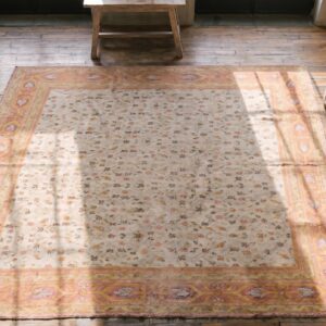 Antique Indian Agra Cotton Square Rug - Light Ivory Room Size (SKU 18891) - styled overhead view