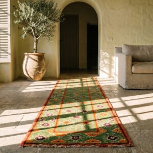 Antique Indian Agra Green Tribal Geometric Hallway Runner Rug (SKU 19976) - room view