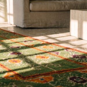 Antique Indian Agra Green Tribal Geometric Hallway Runner Rug (SKU 19976) - in-room detail