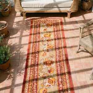 Antique Indian Agra Wool Pile Hallway Runner Rug (SKU 19977) - styled overhead view
