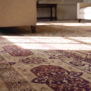 Antique Indian Amritsar Carpet 14'×27' Ivory Floral, Purple Border, Circa 1900 (SKU 17300) - in-room detail