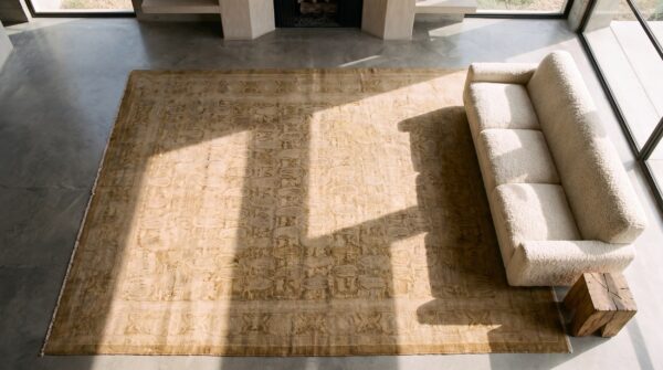 Antique indian amritsar rug, hand-knotted wool, punjab 2 Antique indian amritsar rug, hand-knotted wool, punjab (sku 20774) - styled overhead view
