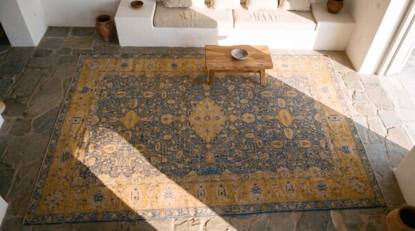 Antique indian oversized large oversized big rug wool 2 Antique indian oversized large oversized big rug wool (sku 19662) - styled overhead view