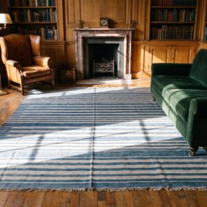 Antique Indian White and Blue Color Oversized Cotton Dhurrie Rug (SKU 21050) - room view